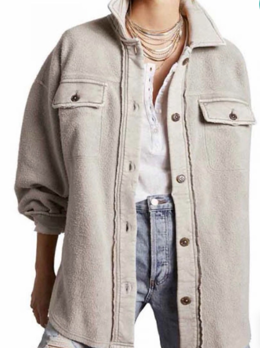 Free People Ruby Oversized Fleece Shacket in Green/Cream - size S - like new